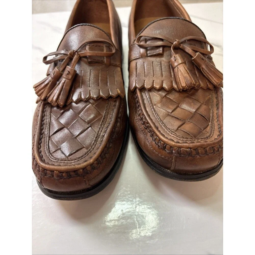 Johnston & Murphy Men’s Halsey Kiltie Tassel Brown Woven Leather Loafers 10M